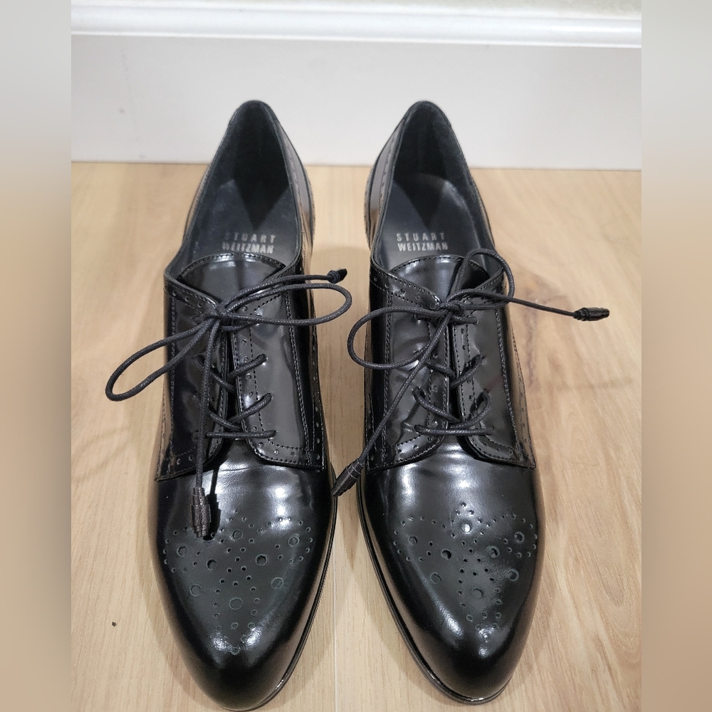 New Stuart Weitzman Black Patent Leather Oxford Heels